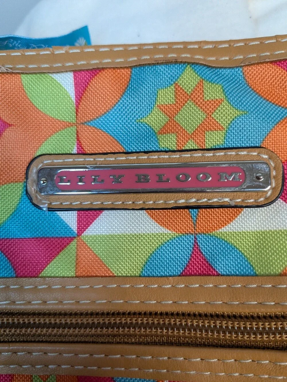 Lily Bloom Eco-Friendly Canvas Crossbody Bag Geometric Print Multi Pocket